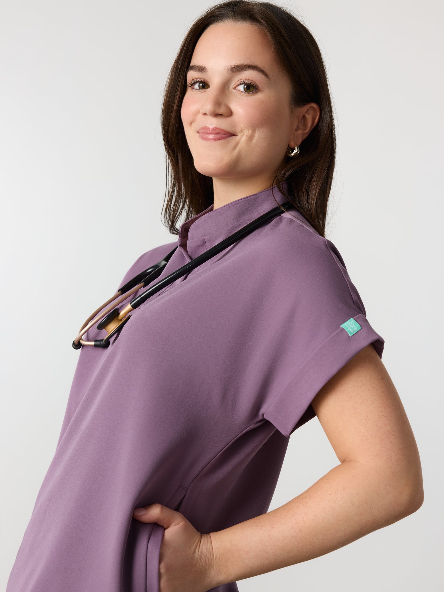CHARLIE RE-GARDE™ - DUSTY PURPLE - Mandarine Collar Scrub Top - SILVADUR™