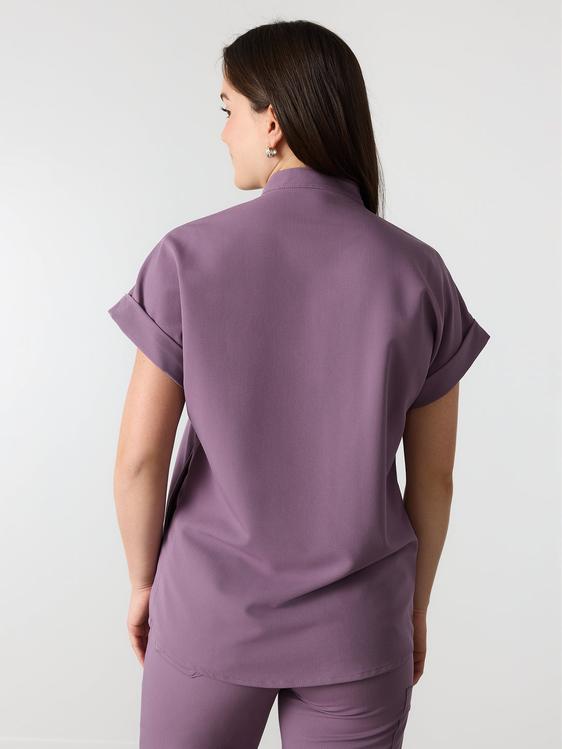 CHARLIE RE-GARDE™ - DUSTY PURPLE - Mandarine Collar Scrub Top - SILVADUR™