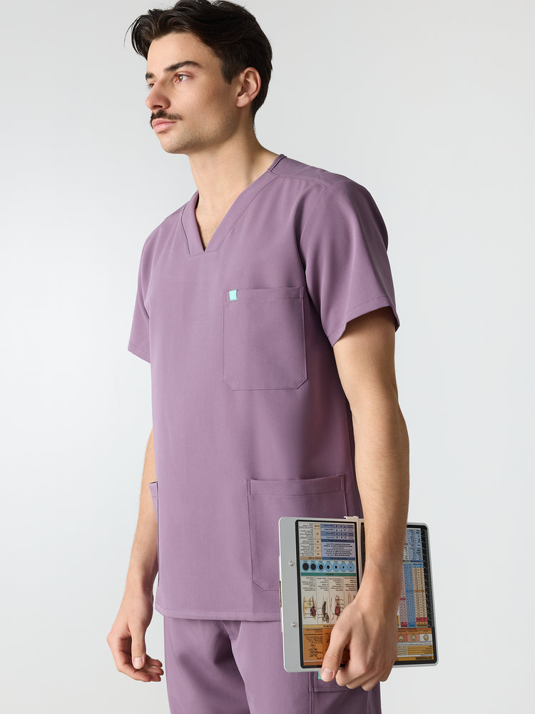ZACK RE-GARDE™ - DUSTY PURPLE - Three Pockets Men's Scrub Top - SILVADUR™