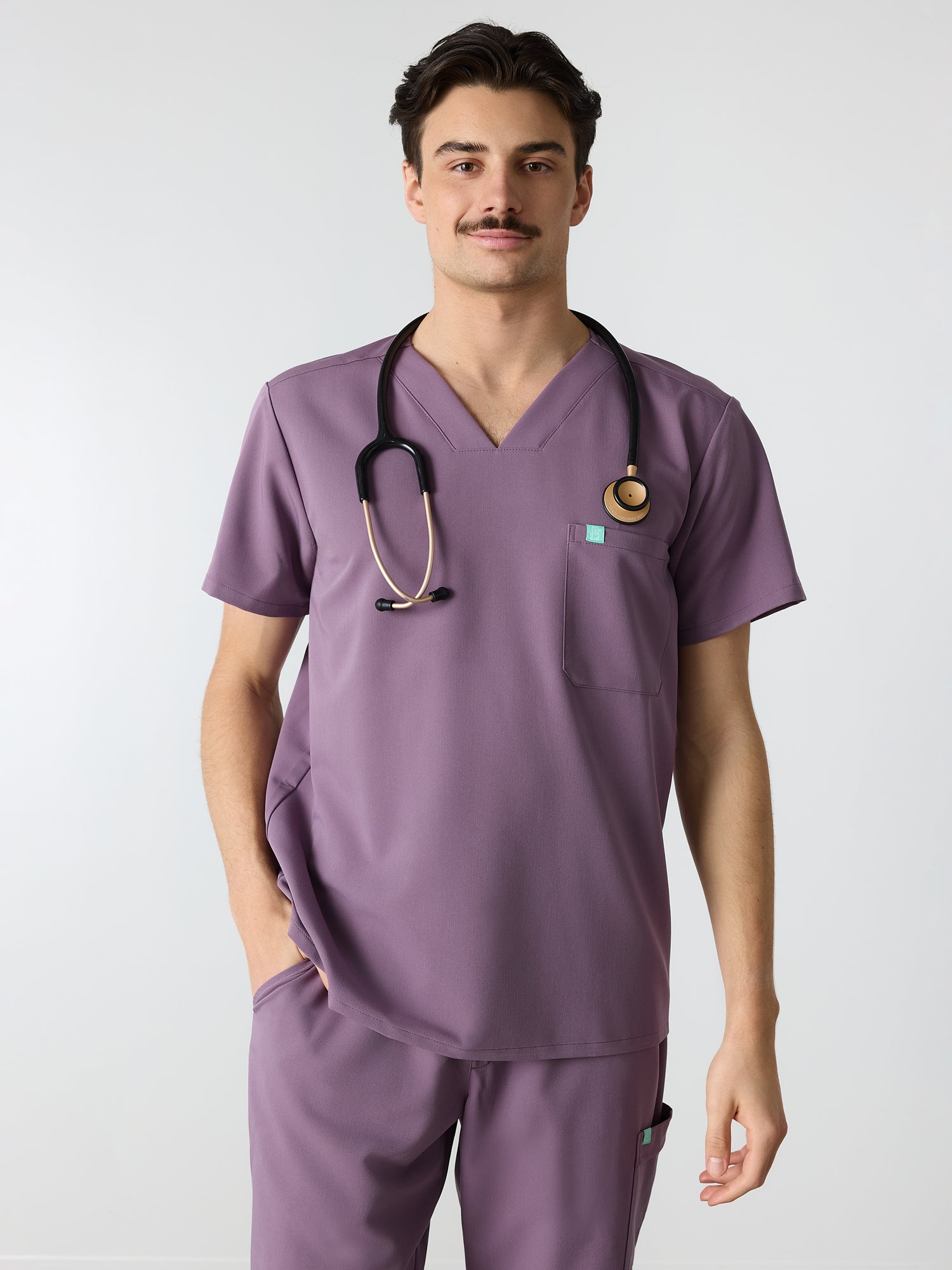 LOGAN RE-GARDE™ - DUSTY PURPLE - One Pocket Men's Scrub Top - SILVADUR™