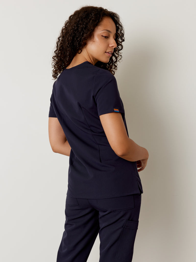 CHLOE RE-GARDE™ - RETRO NAVY - Three Pockets Scrub Top