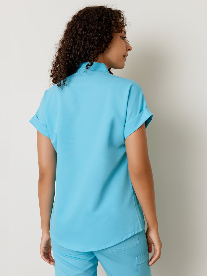 CHARLIE RE-GARDE™ - RETRO BLUE - Mandarine Collar Scrub Top