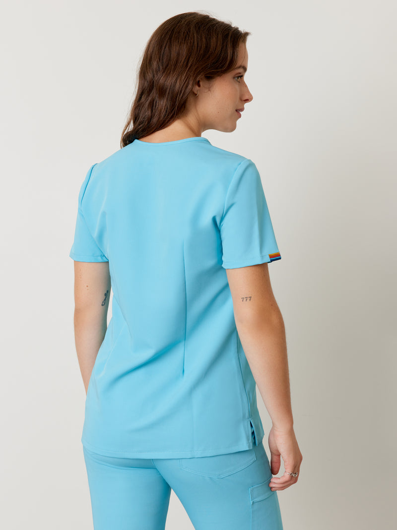 GABRIELLE RE-GARDE™ - RETRO BLUE - One Pocket Scrub Top