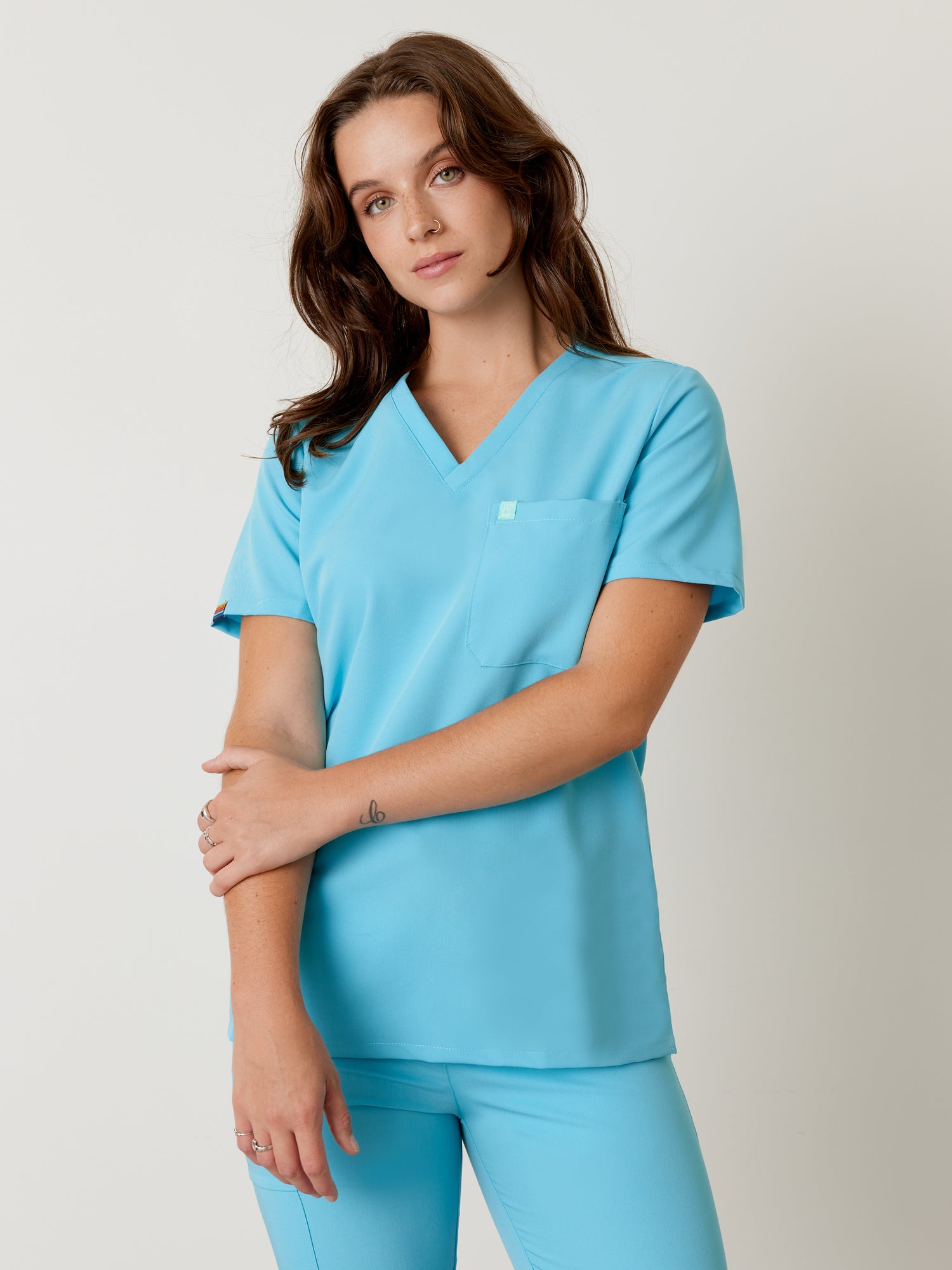 GABRIELLE RE-GARDE™ - RETRO BLUE - One Pocket Scrub Top - Final Sale