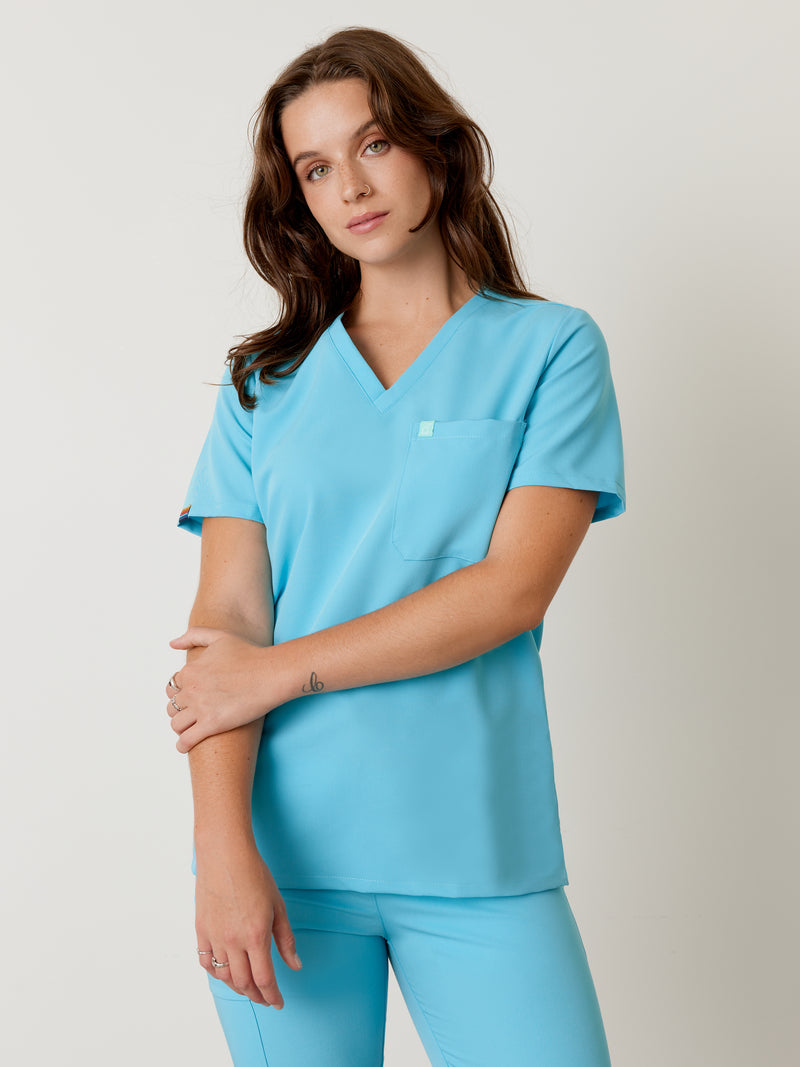 GABRIELLE RE-GARDE™ - RETRO BLUE - One Pocket Scrub Top