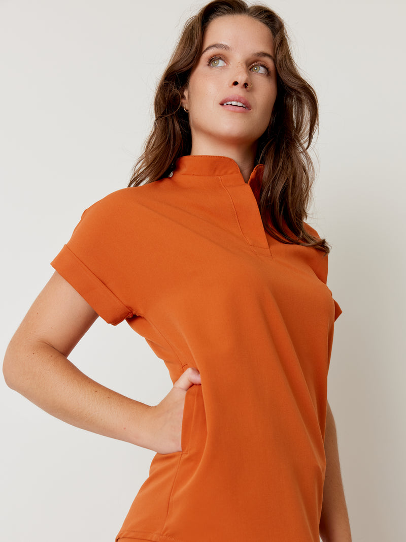 CHARLIE RE-GARDE™ - RUST - Mandarine Collar Scrub Top - SILVADUR™