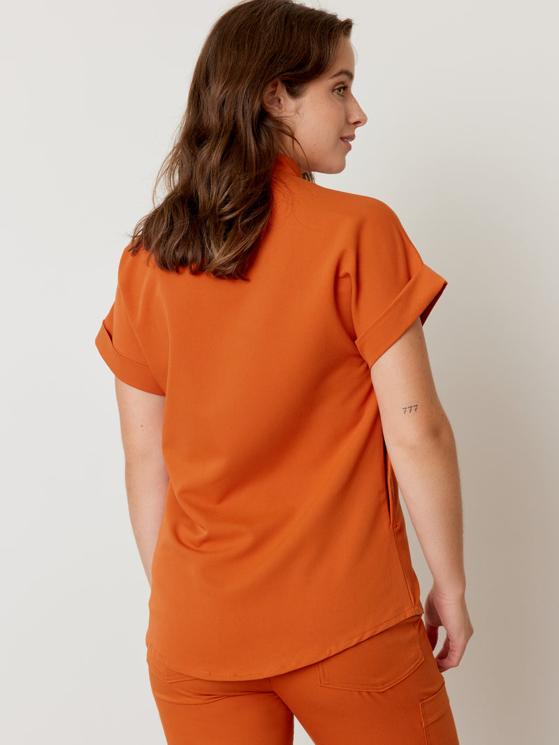 CHARLIE RE-GARDE™ - RUST - Mandarine Collar Scrub Top - SILVADUR™