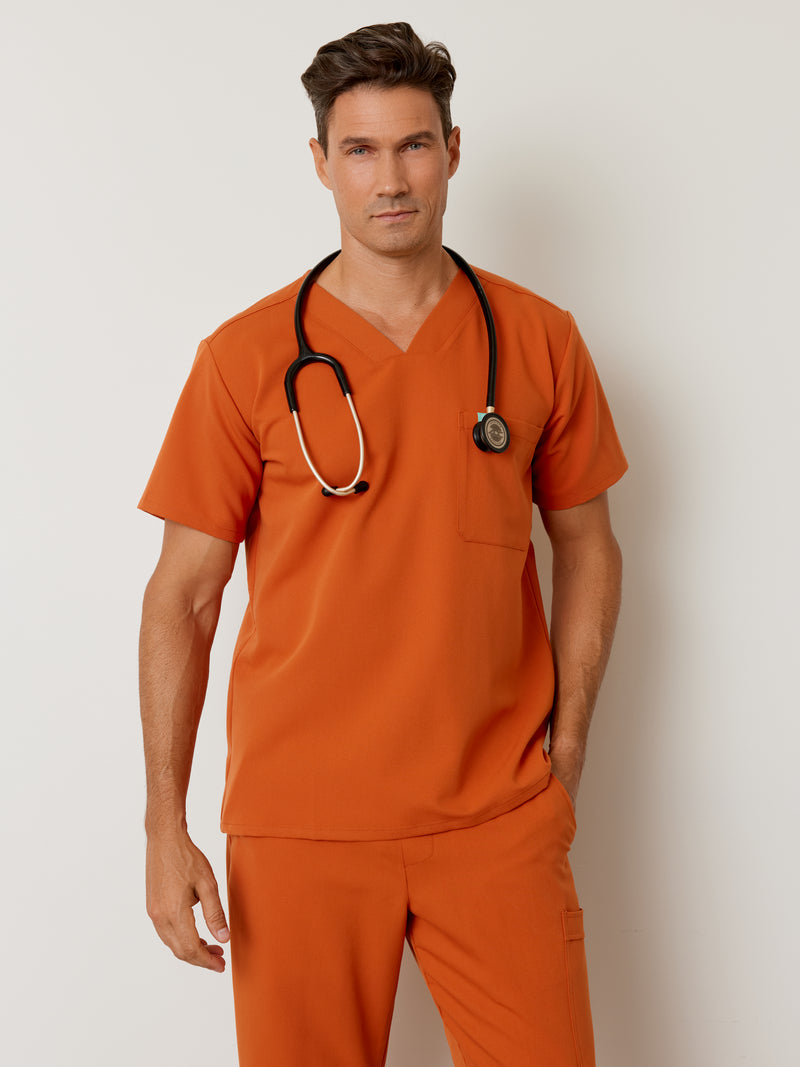 LOGAN RE-GARDE™ - RUST - One Pocket Men's Scrub Top - SILVADUR™