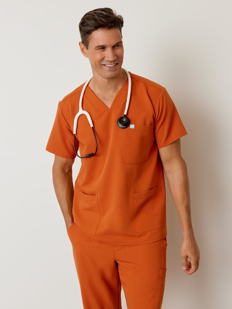 ZACK RE-GARDE™ - RUST - Three Pockets Men's Scrub Top - SILVADUR™