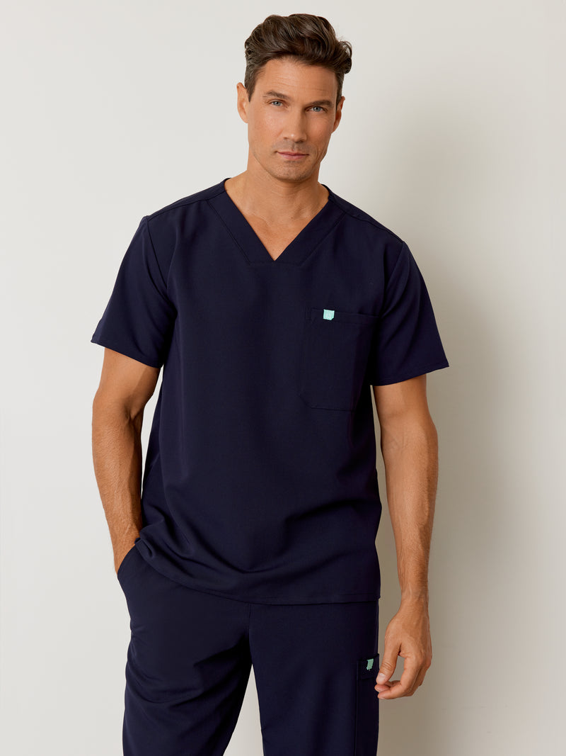 LOGAN RE-GARDE™ - RETRO NAVY - One Pocket Men's Scrub Top