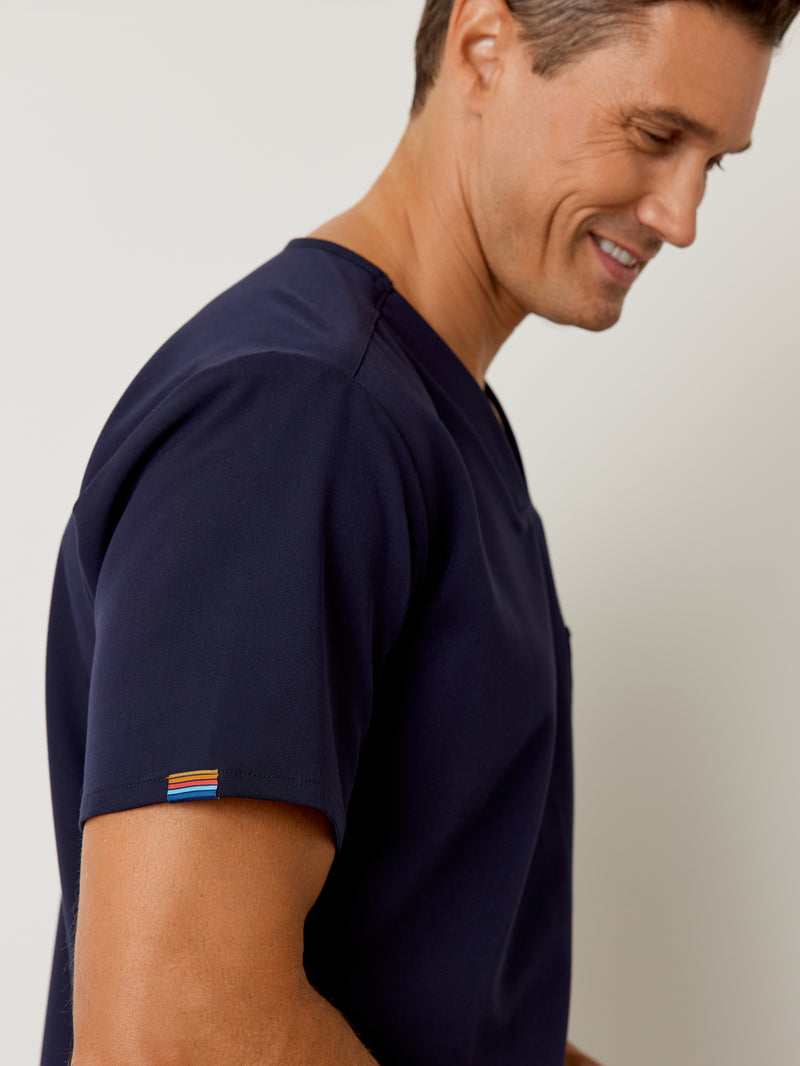 LOGAN RE-GARDE™ - RETRO NAVY - One Pocket Men's Scrub Top