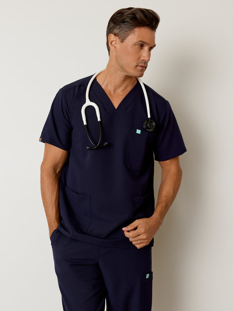 ZACK RE-GARDE™ - RETRO NAVY - Three Pockets Men's Scrub Top