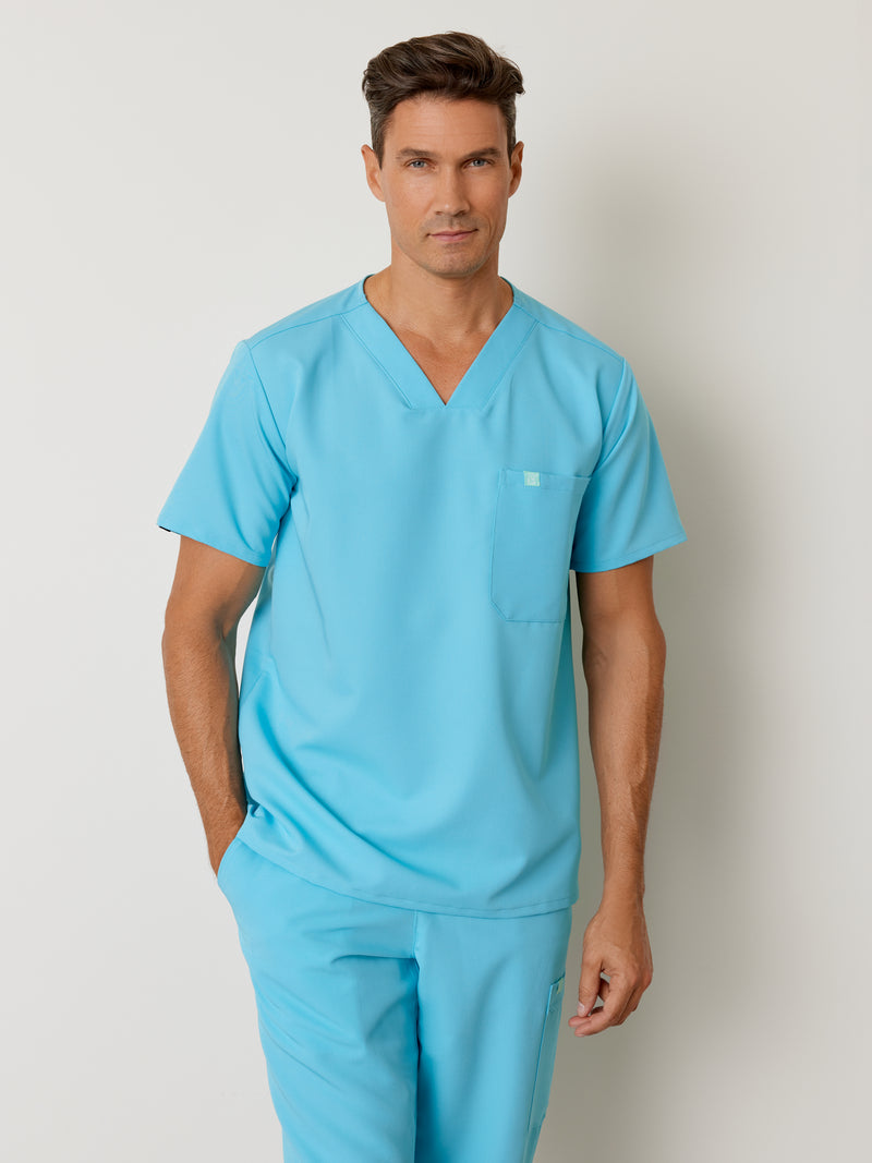 LOGAN RE-GARDE™ - RETRO BLUE - One Pocket Men's Scrub Top