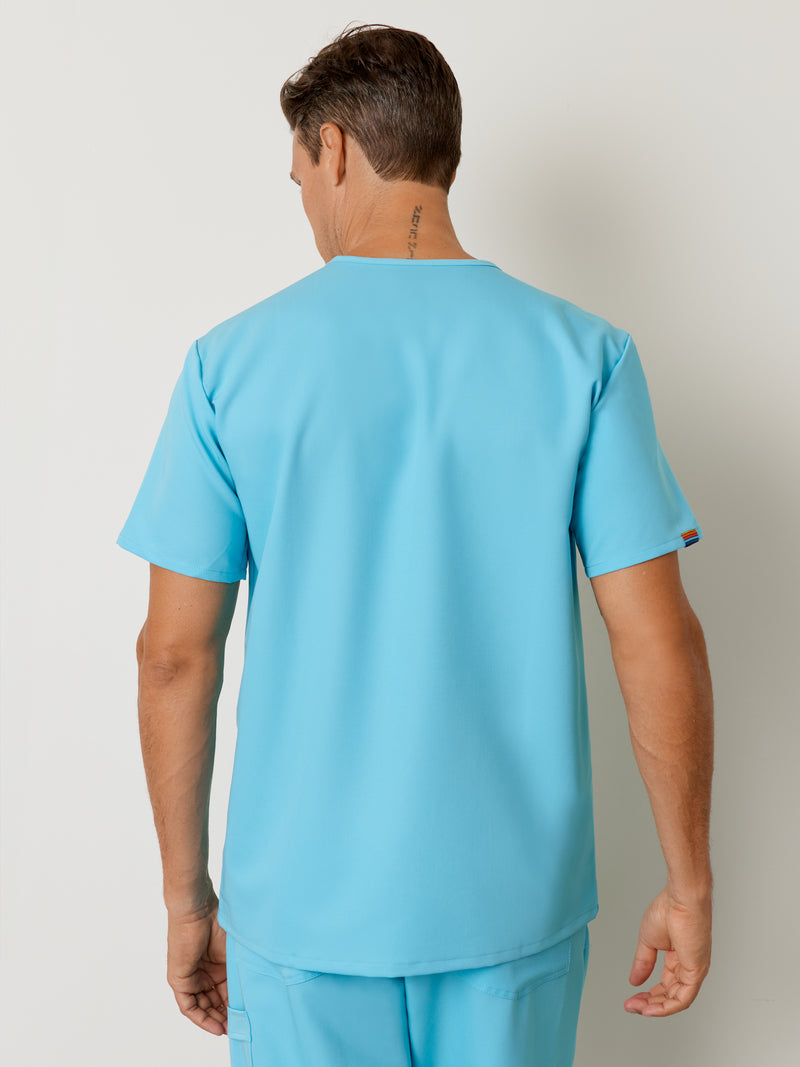 LOGAN RE-GARDE™ - RETRO BLUE - One Pocket Men's Scrub Top