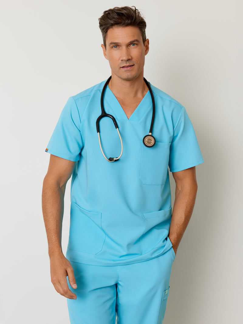 ZACK RE-GARDE™ - RETRO BLUE - Three Pockets Men's Scrub Top