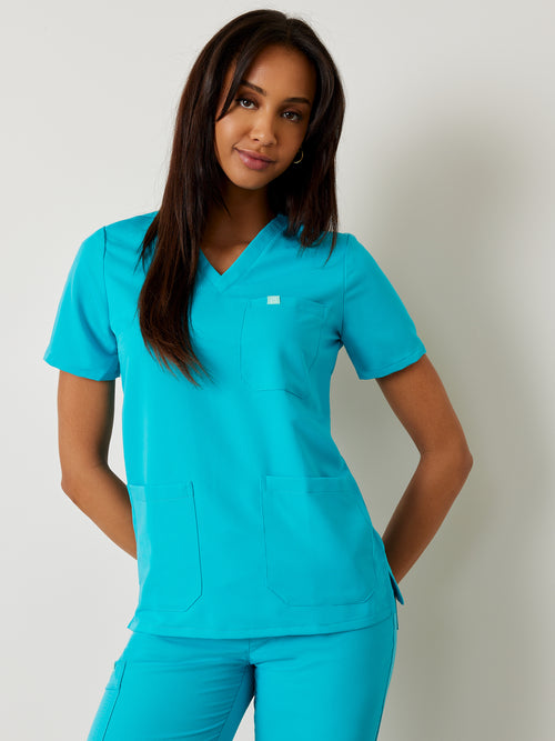 CHLOE RE-GARDE™ - TURQUOISE - Three Pockets Scrub Top - FINAL SALE