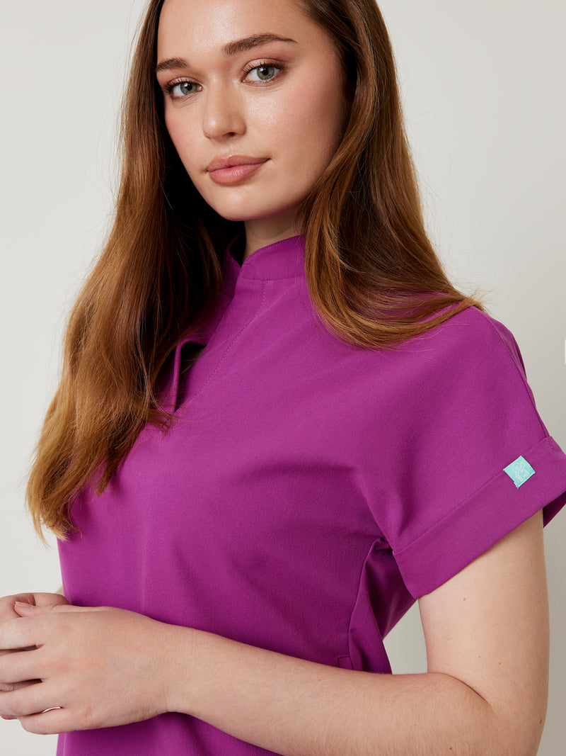 CHARLIE RE-GARDE™ - DAMSON PURPLE - Mandarine Collar Scrub Top - SILVADUR™