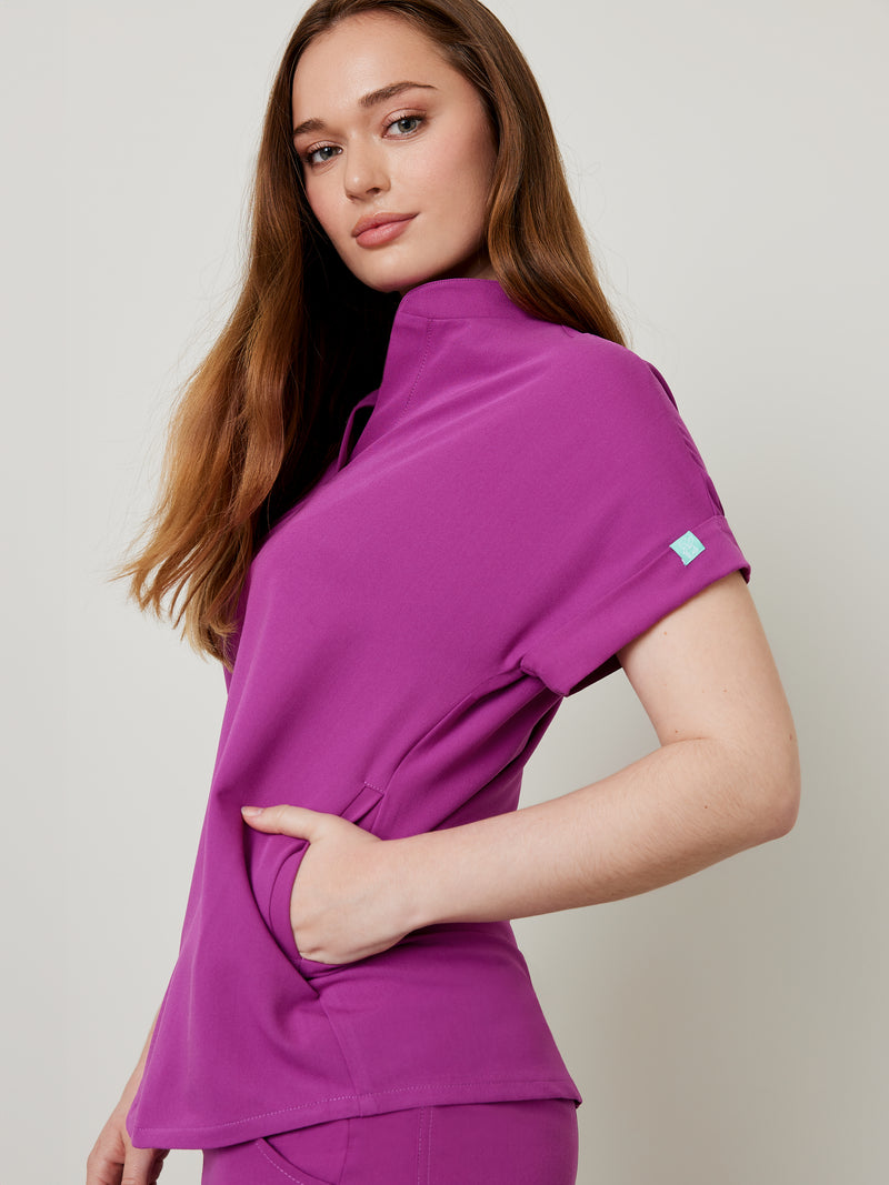 CHARLIE RE-GARDE™ - DAMSON PURPLE - Mandarine Collar Scrub Top - SILVADUR™