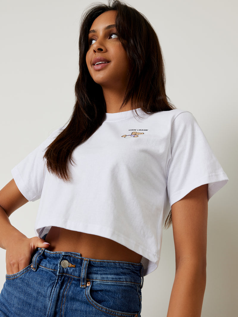 Crop Top T-Shirt - Ted - White - FINAL SALE