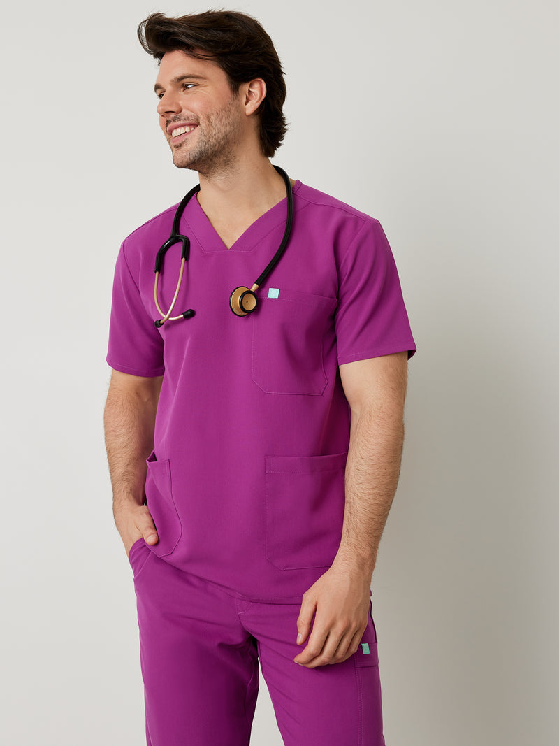 ZACK RE-GARDE™ - DAMSON PURPLE - Three Pockets Men's Scrub Top - SILVADUR™