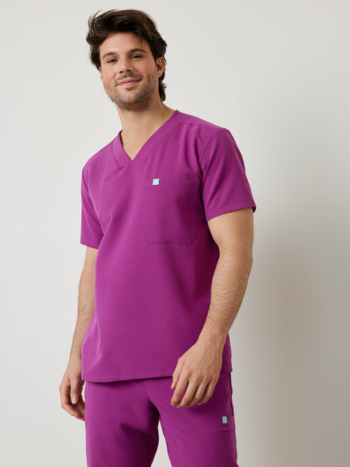 LOGAN RE-GARDE™ - DAMSON PURPLE - One Pocket Men's Scrub Top - SILVADUR™