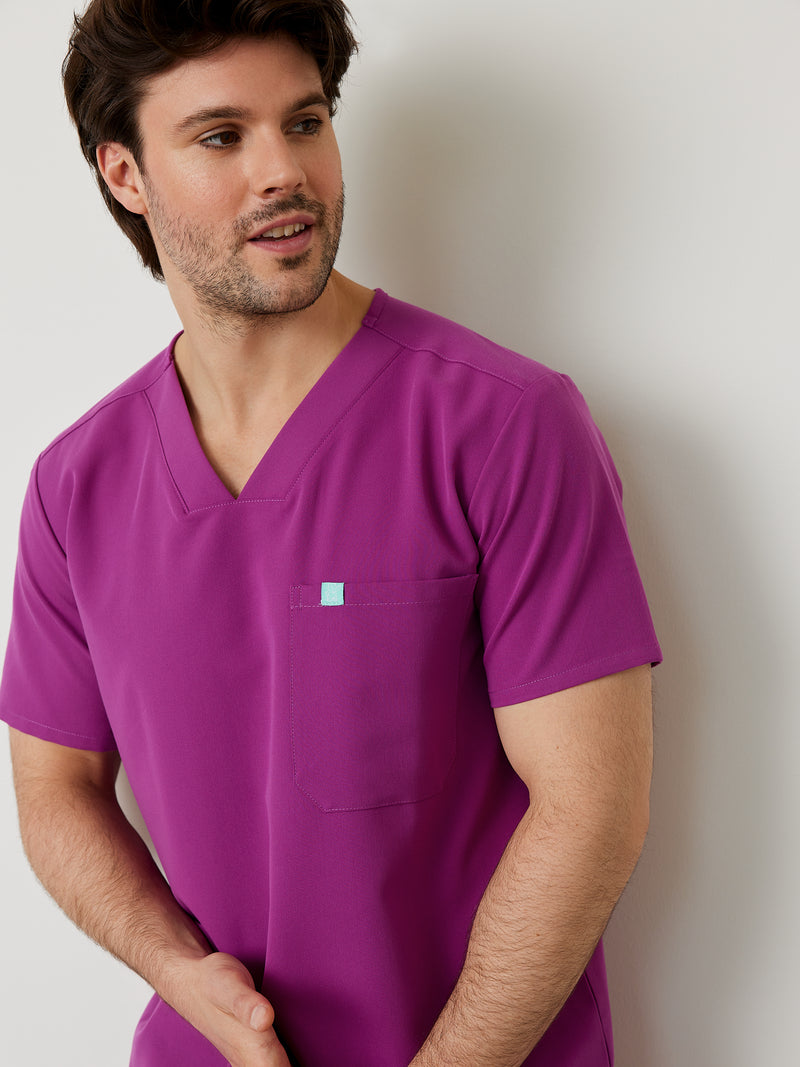 LOGAN RE-GARDE™ - DAMSON PURPLE - One Pocket Men's Scrub Top - SILVADUR™