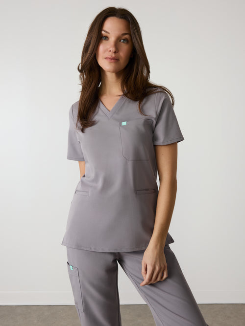 LIV RE-GARDE™ - ECLIPSE GREY - Three Pockets Scrub Top - SILVADUR™