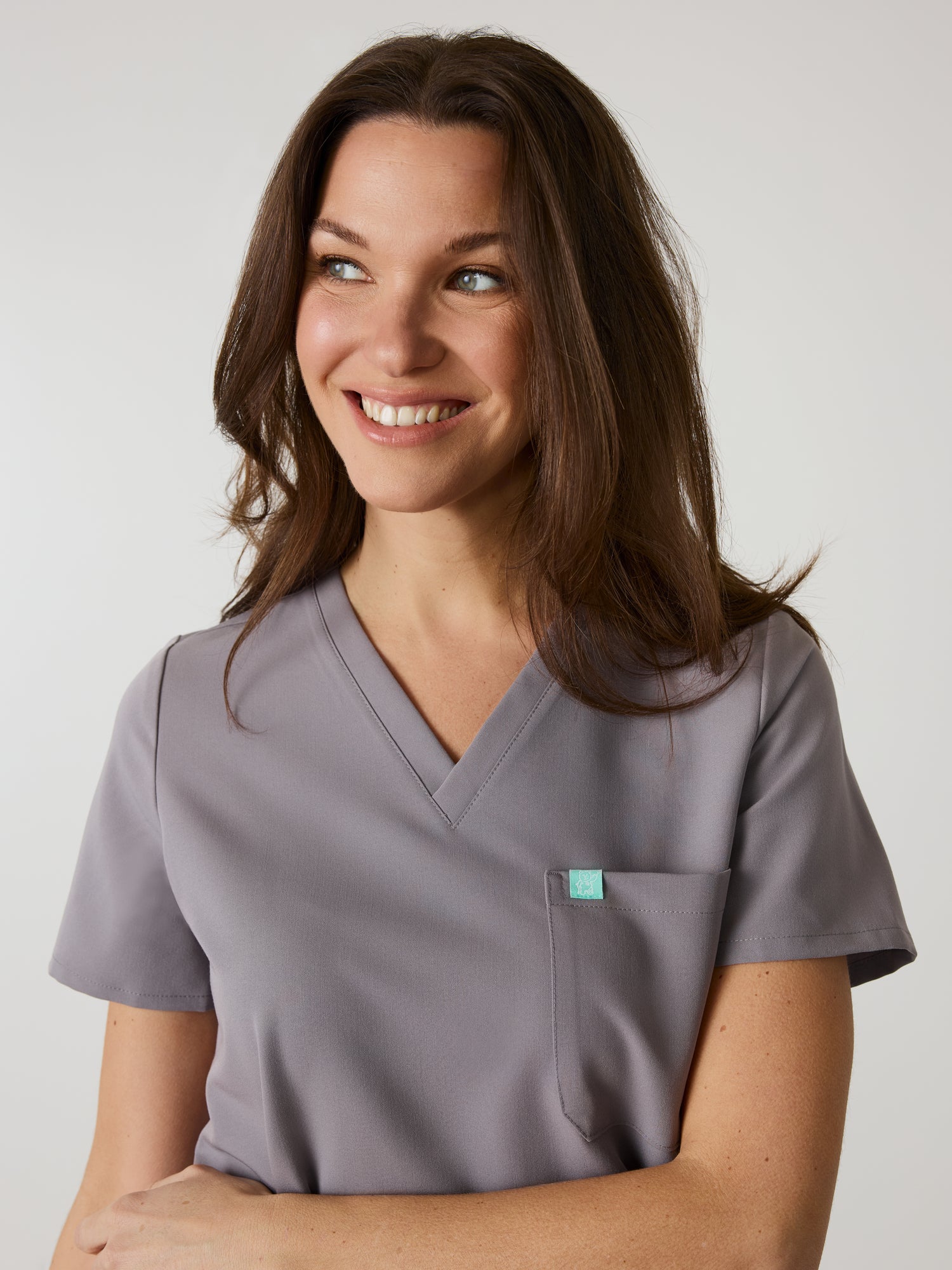 GABRIELLE RE-GARDE™ - ECLIPSE GREY - One Pocket Scrub Top - SILVADUR™
