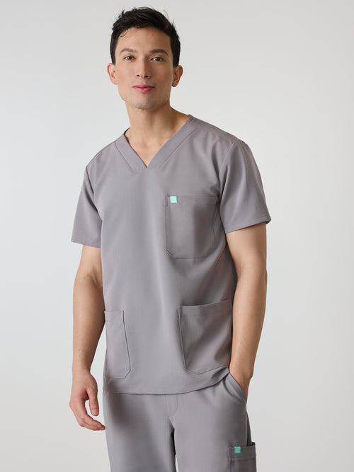 ZACK RE-GARDE™ - ECLIPSE GREY - Three Pockets Men's Scrub Top - SILVADUR™
