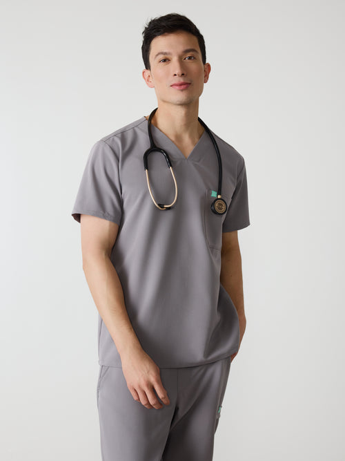LOGAN RE-GARDE™ - ECLIPSE GREY - One Pocket Men's Scrub Top - SILVADUR™