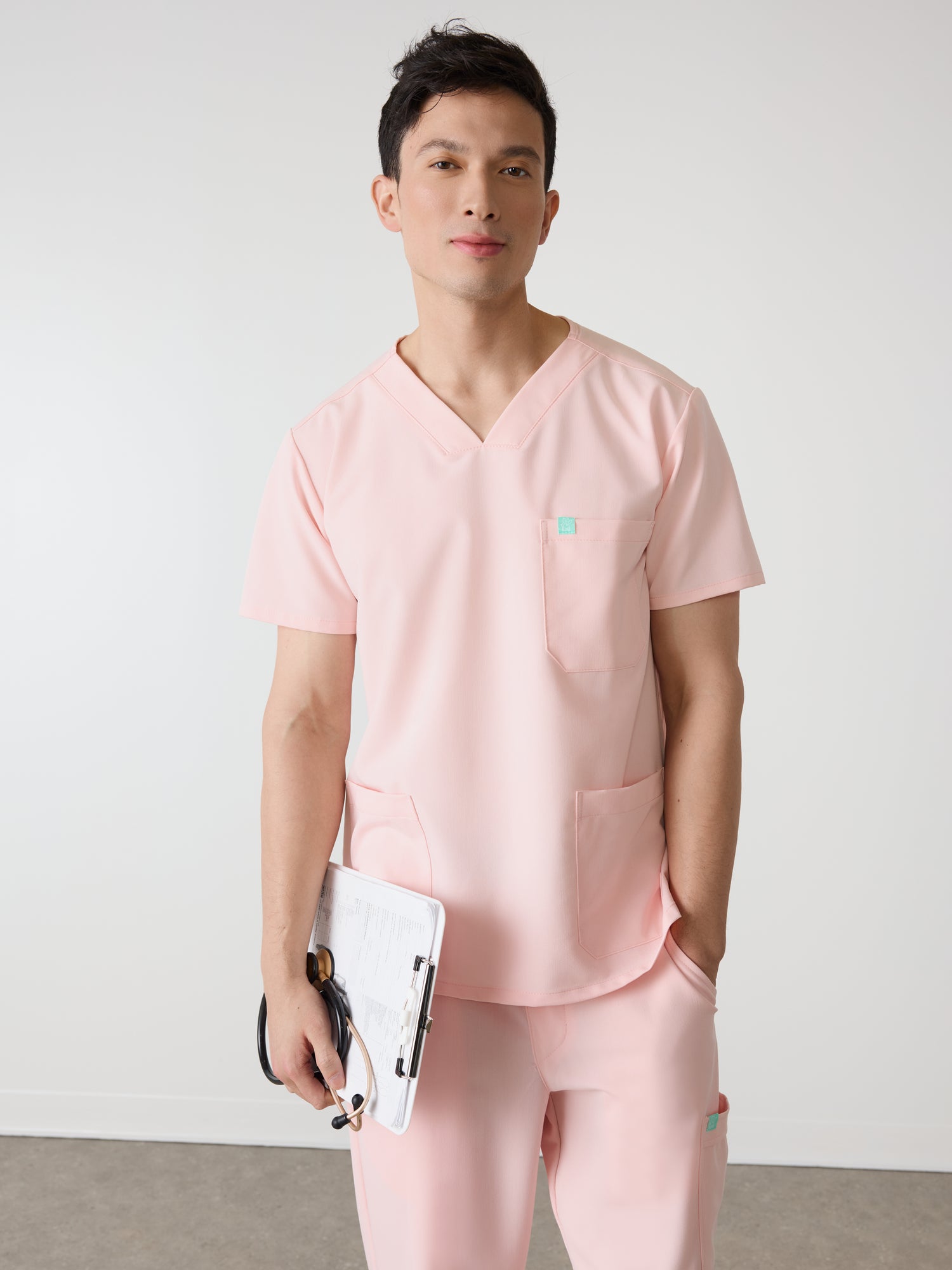 ZACK RE-GARDE™ - ROSE QUARTZ - Three Pockets Men's Scrub Top - SILVADUR™