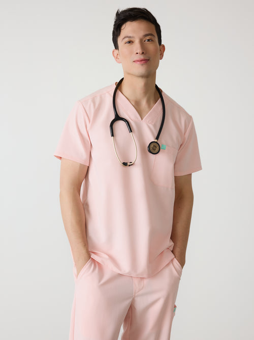LOGAN RE-GARDE™ - ROSE QUARTZ - One Pocket Men's Scrub Top - SILVADUR™