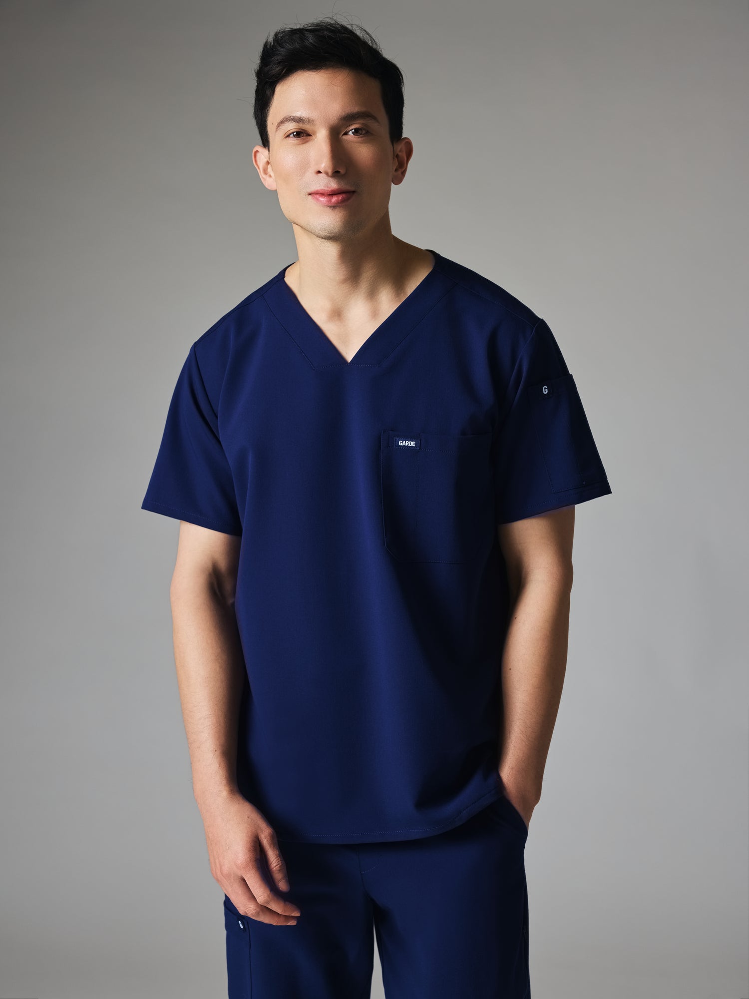 JOHN GARDE™ - MODERN NAVY - Six Pockets Men's Scrub Top - SILVADUR™