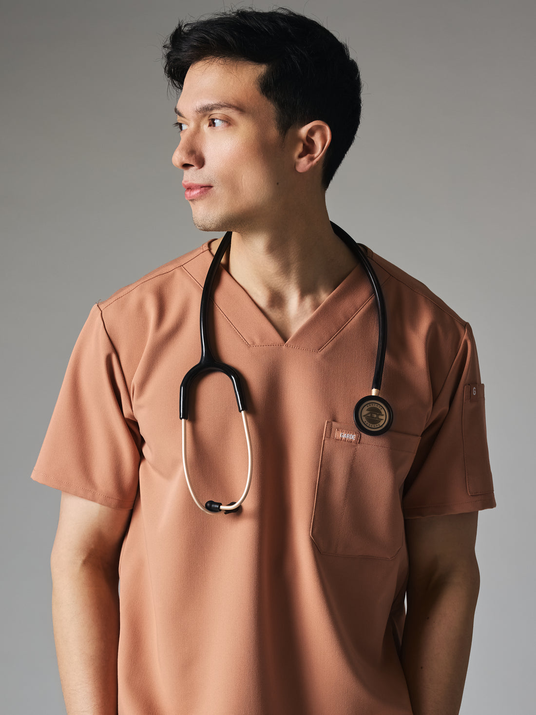 JOHN GARDE™ - MOCHA - Six Pockets Men's Scrub Top - SILVADUR™