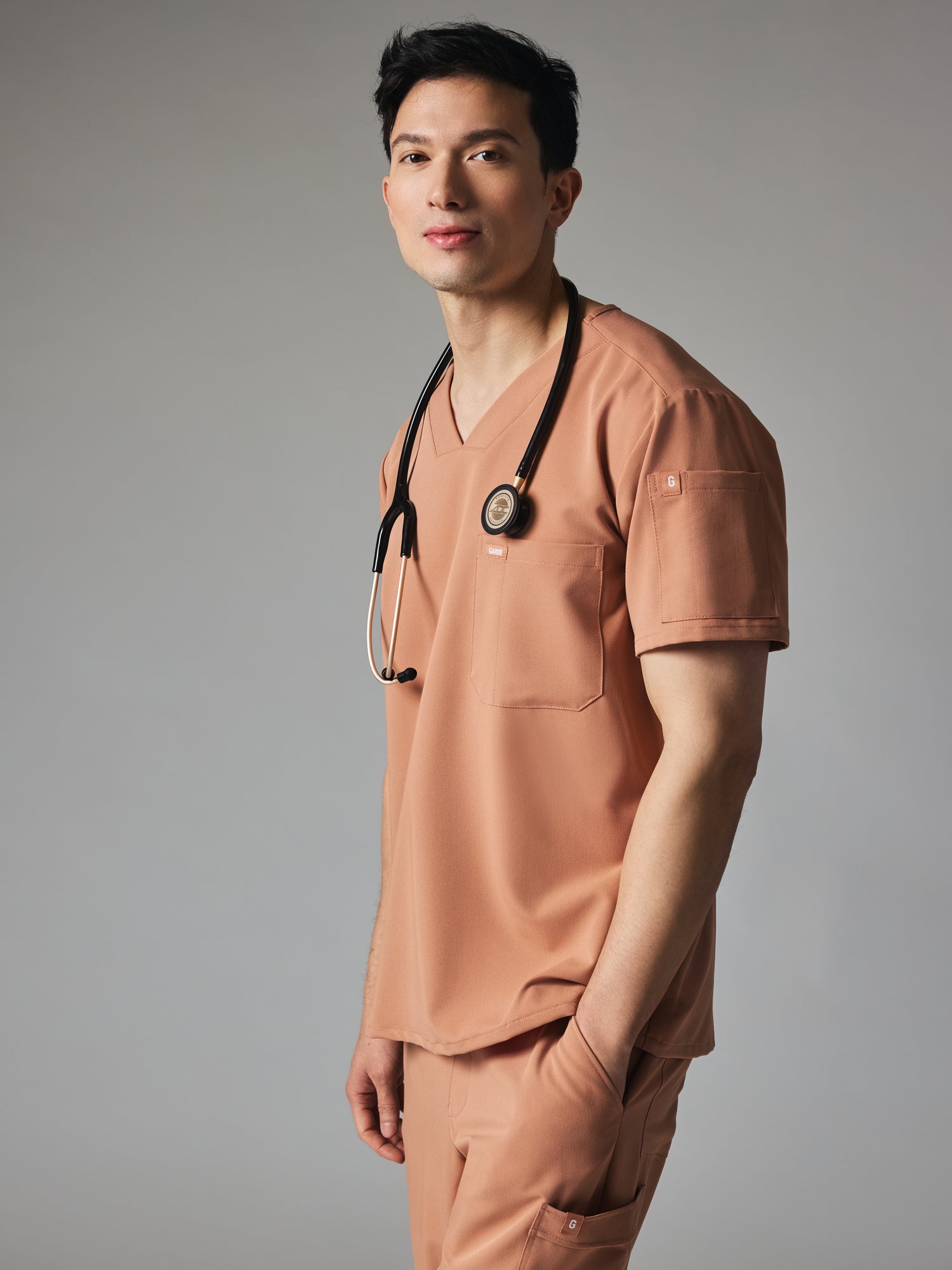 JOHN GARDE™ - MOCHA - Six Pockets Men's Scrub Top - SILVADUR™