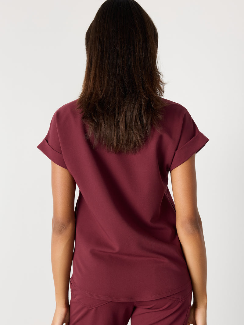 CHARLIE RE-GARDE™ - BURGUNDY - Mandarine Collar Scrub Top - SILVADUR™
