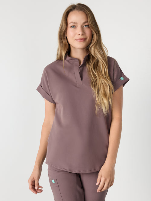 CHARLIE RE-GARDE™ - SOFT PLUM - Mandarine Collar Scrub Top - SILVADUR™
