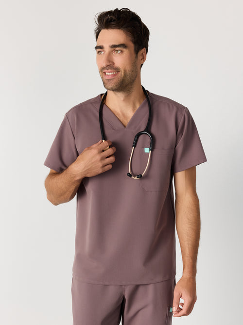 LOGAN RE-GARDE™ - SOFT PLUM - One Pocket Men's Scrub Top - SILVADUR™