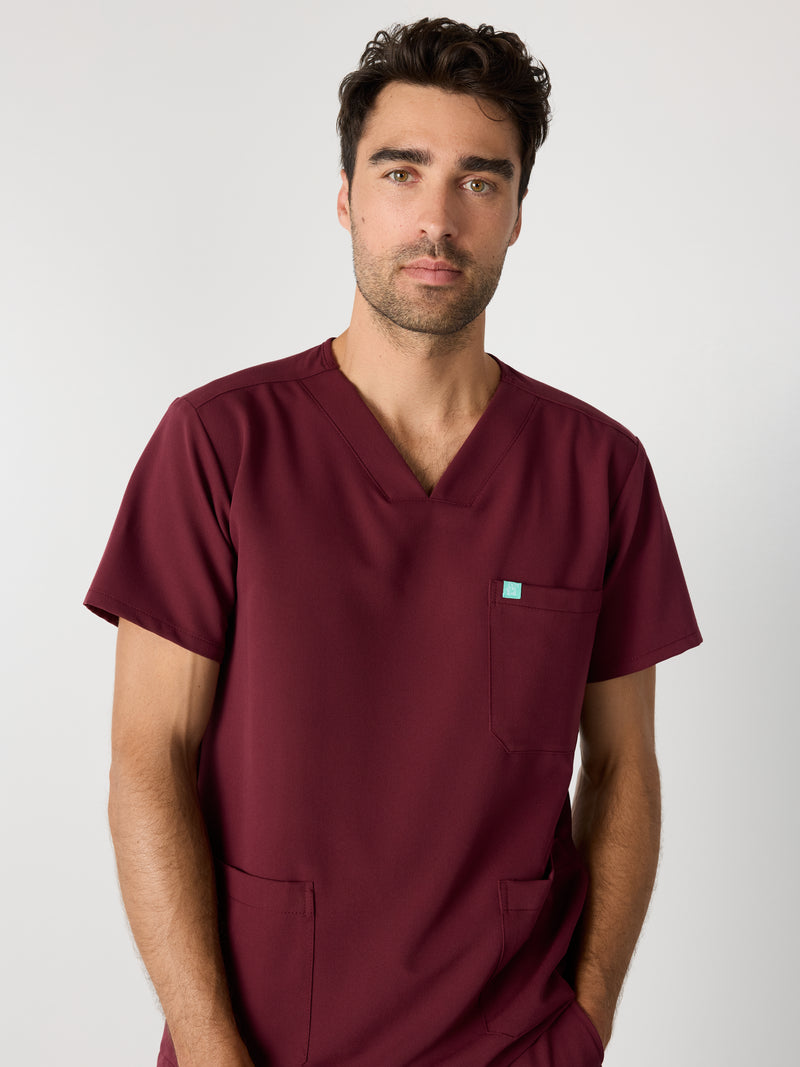 ZACK RE-GARDE™ - BURGUNDY - Three Pockets Men's Scrub Top - SILVADUR™