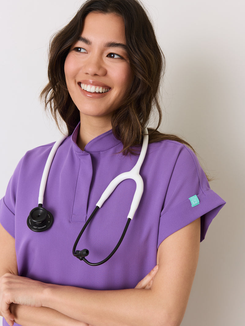 CHARLIE RE-GARDE™ - ROYAL LILAC - Mandarine Collar Scrub Top - SILVADUR™