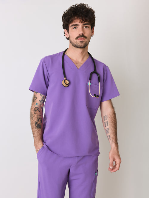 LOGAN RE-GARDE™ - ROYAL LILAC - One Pocket Men's Scrub Top - SILVADUR™