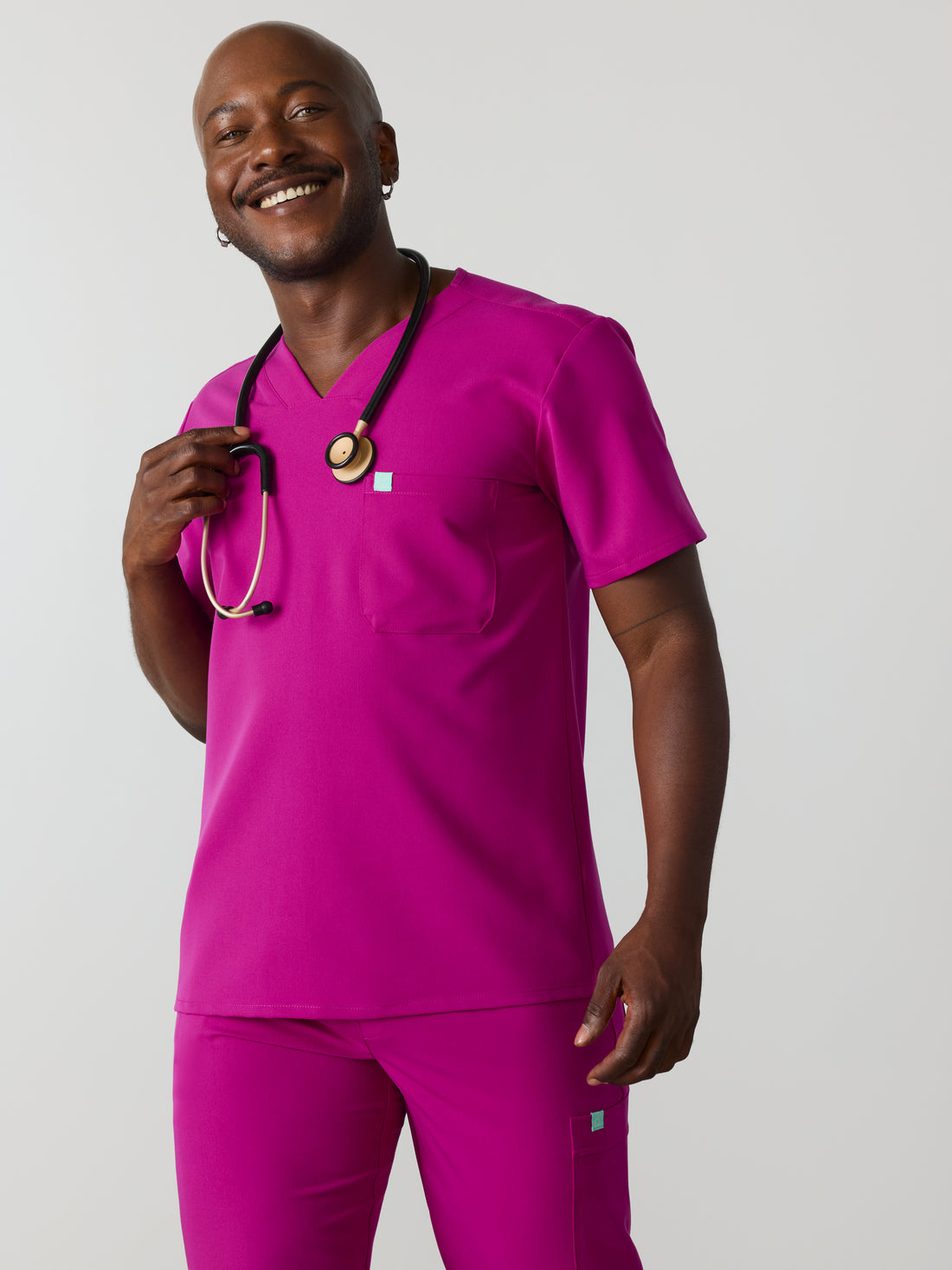 LOGAN RE-GARDE™ - MAGENTA - One Pocket Men's Scrub Top - SILVADUR™
