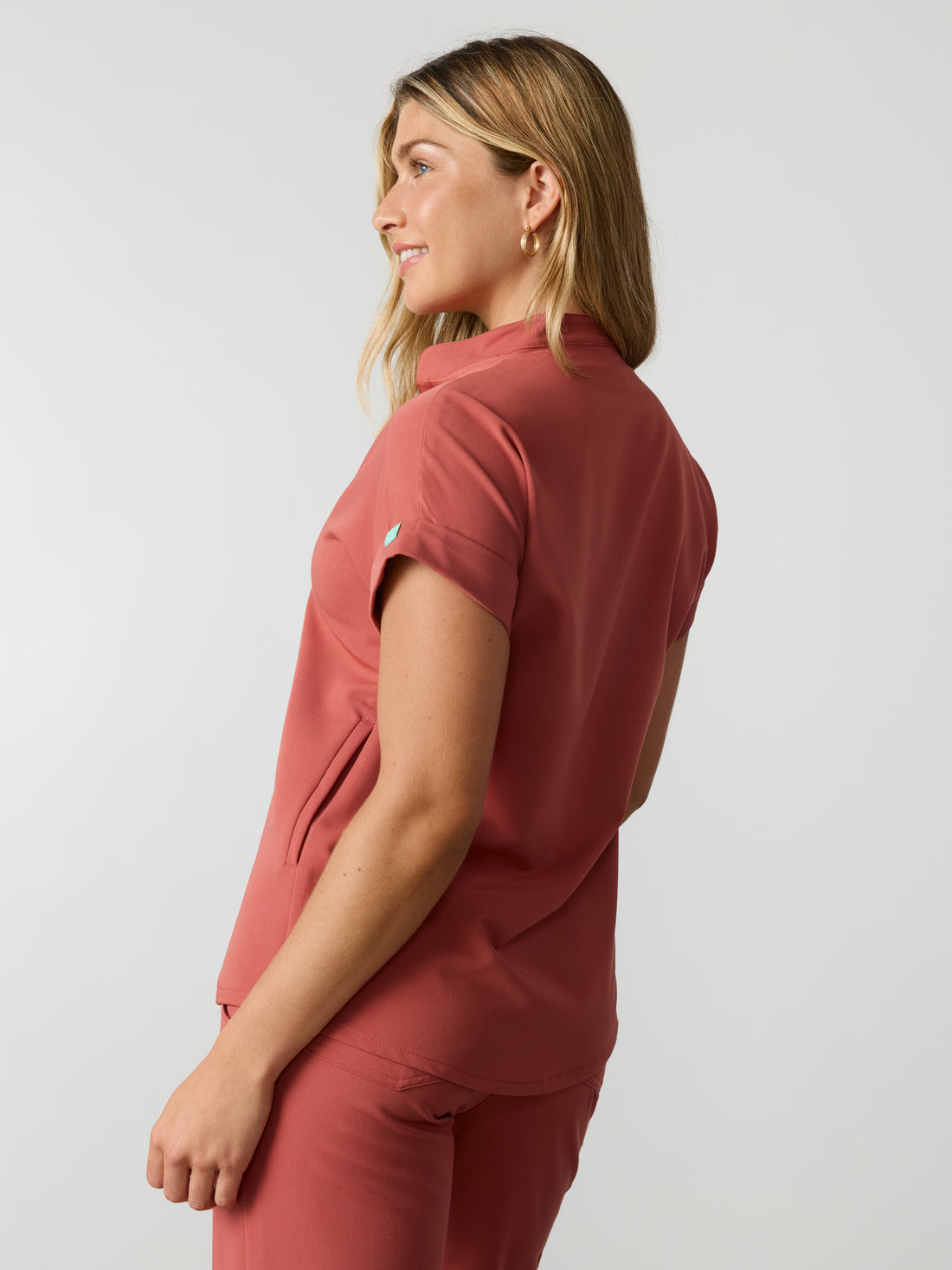 CHARLIE RE-GARDE™ - MARSALA - Mandarine Collar Scrub Top - SILVADUR™