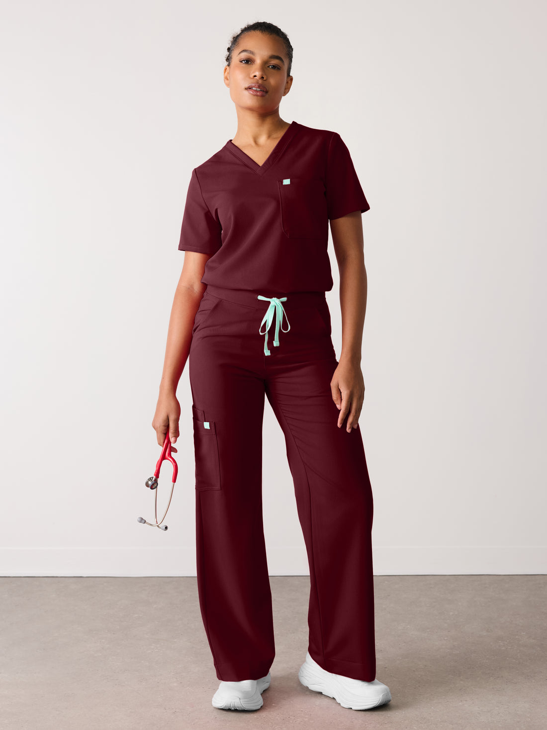 MILA RE-GARDE™ - BURGUNDY - Wide Leg Scrub Pants - SILVADUR™