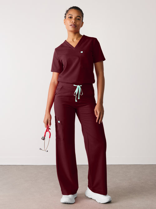 MILA RE-GARDE™ - BURGUNDY - Wide Leg Scrub Pants - SILVADUR™