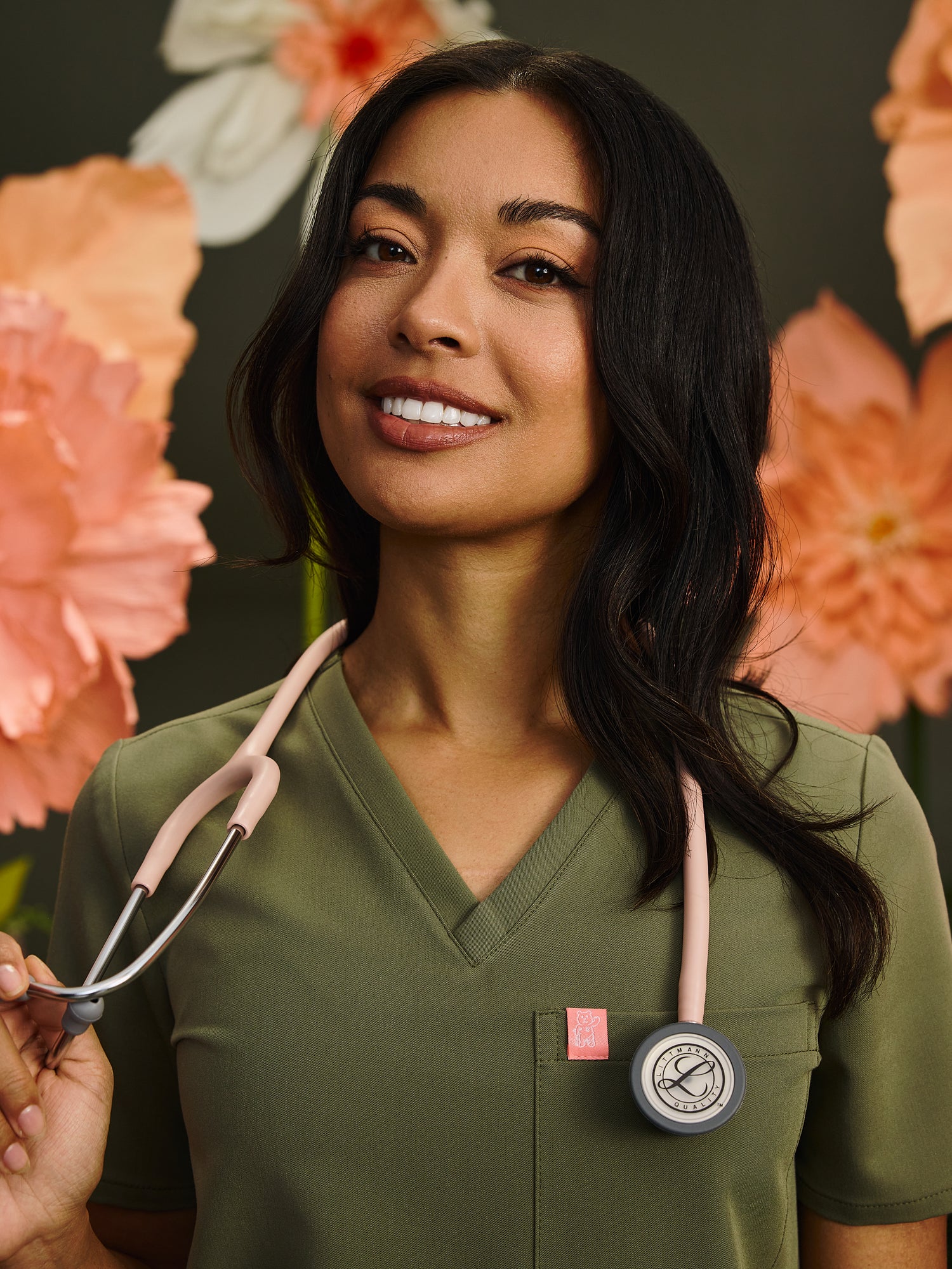 GABRIELLE RE-GARDE™ - OLIVE BLOOM - One Pocket Scrub Top - SILVADUR™
