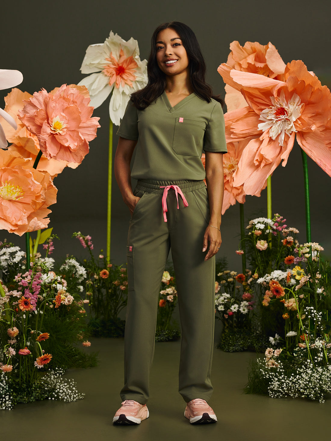 JULIETA RE-GARDE™ - OLIVE BLOOM - Straight Cut Scrub Pants - SILVADUR™