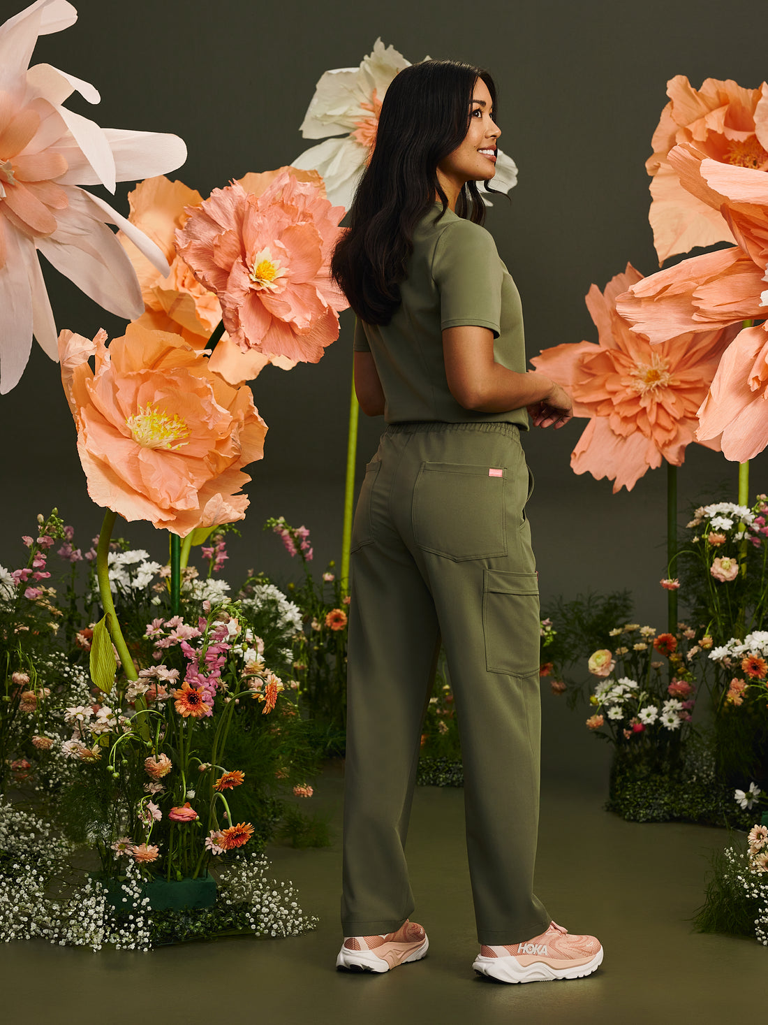 JULIETA RE-GARDE™ - OLIVE BLOOM - Straight Cut Scrub Pants - SILVADUR™