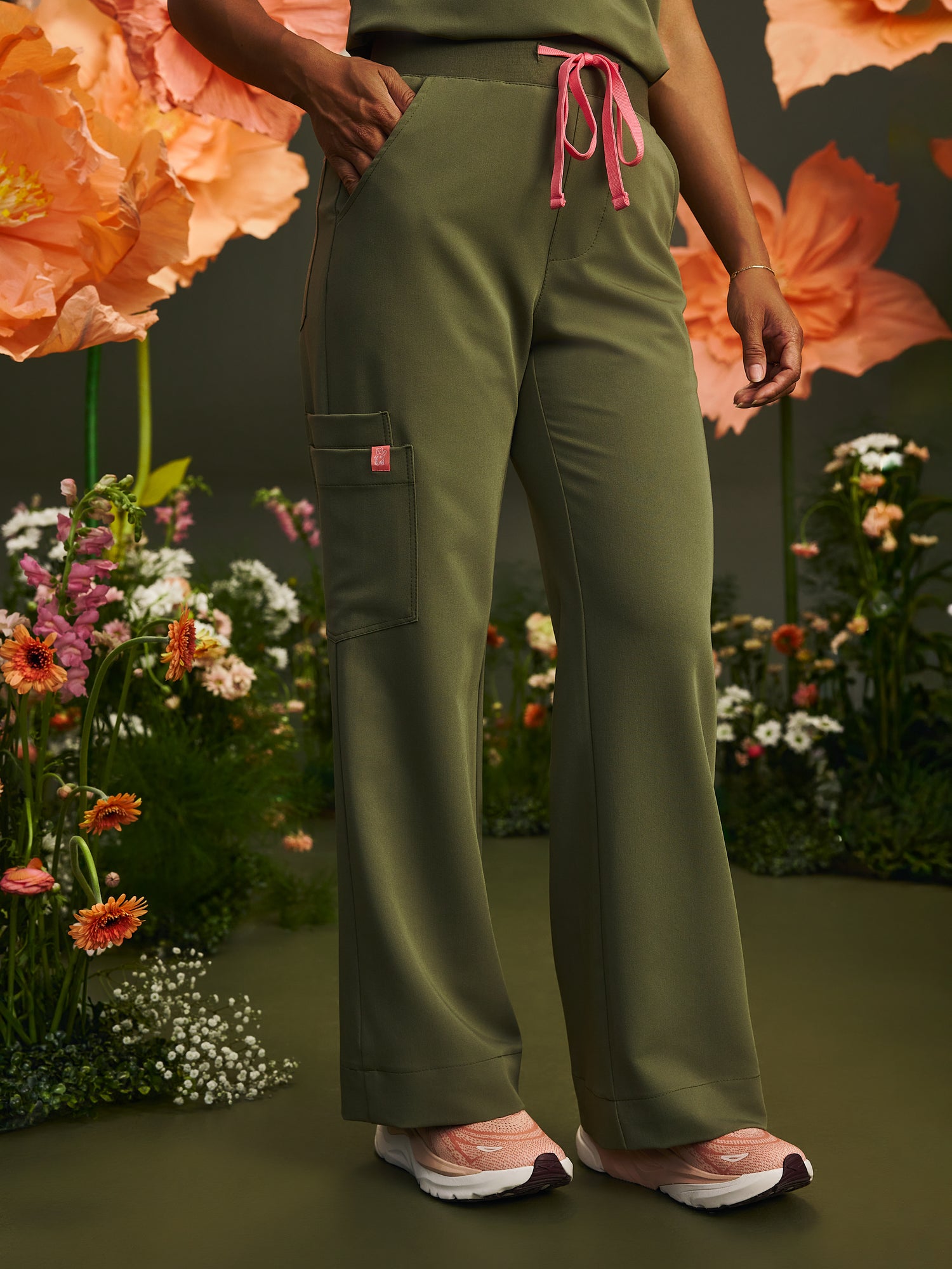 MILA RE-GARDE™ - OLIVE BLOOM - Wide Leg Scrub Pants - SILVADUR™