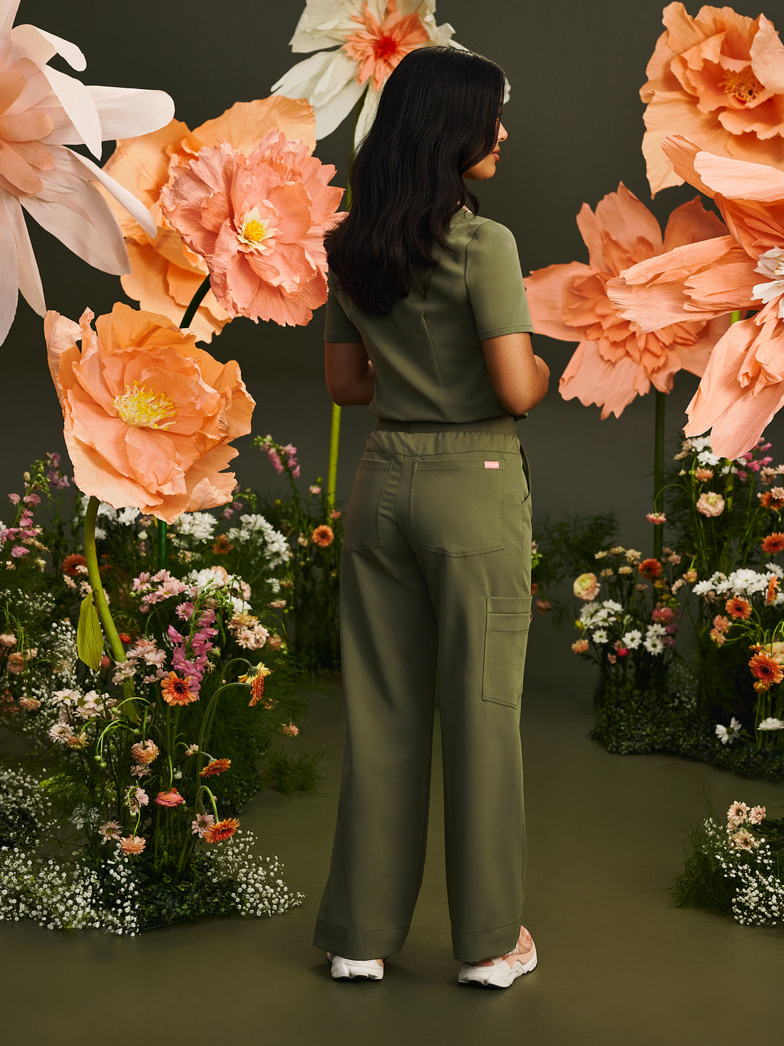 MILA RE-GARDE™ - OLIVE BLOOM - Wide Leg Scrub Pants - SILVADUR™